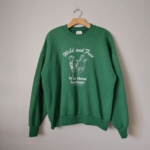 Vintage 90s Hanes Crewneck Sweatshirt Graphic Top Size XL Horse Sanctuary Green